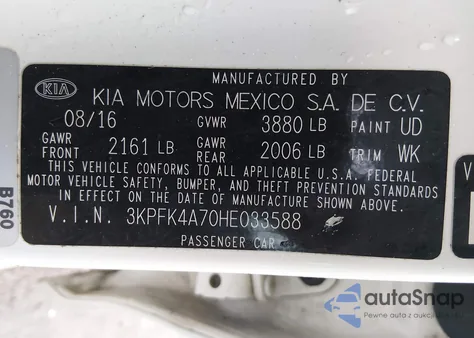 2017 Kia Forte Lx из США, поврежденный, VIN 3KPFK4A70HE033588